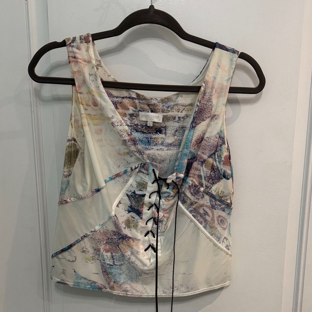 Roberto Cavalli Abstract Lace-Up Tank Top